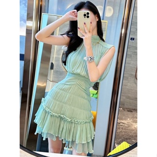 Mint green fairy gas dress womens summer 2023 new high-end French seaside beach dress