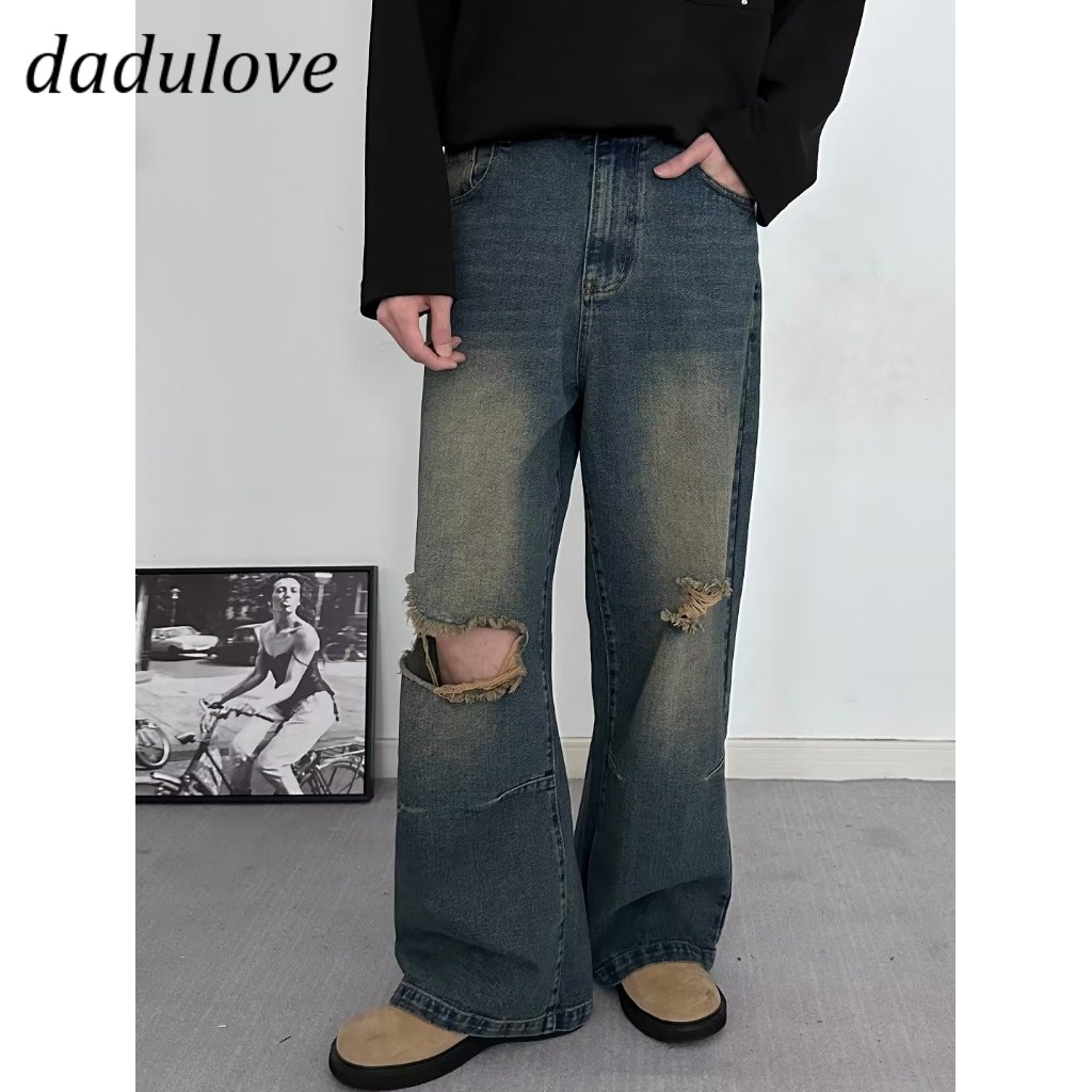 dadulove-new-american-ins-high-street-retro-washed-ripped-jeans-niche-high-waist-wide-leg-pants-trousers
