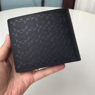 Embossed Signature Wallet F74547 กระเป๋าสตางค์สั้นพับแบบสบาย  COAC H ๆ สำหรับผู้ชาย กระเป๋าสตางค์ผู้ชาย