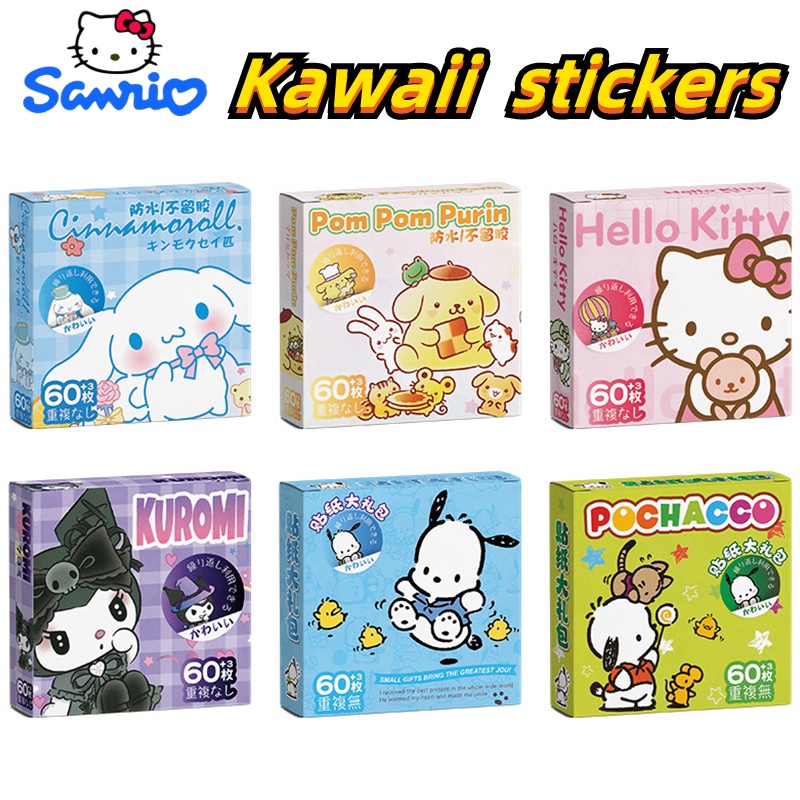 sanrio-สติกเกอร์-กันน้ํา-ลายการ์ตูนอนิเมะ-hello-kitty-mymelody-kuromi-cinnamoroll-kawaii-60-ชิ้น-ต่อกล่อง