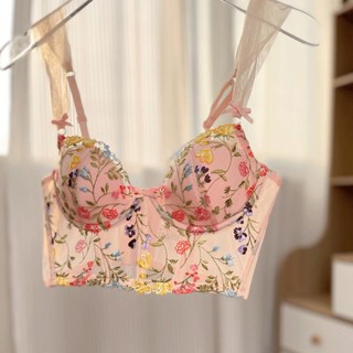 👚Anna👚 bra-5689 บราปักลายดอกลูกไม้ (สีชมพูนู้ด) พร้อมส่ง ลายดอกไม้ แต่งลายเซ็กซี่