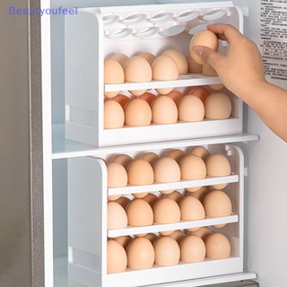 [Beautyoufeel] ถาดวางไข่ พลาสติก 30 ช่อง 3 ชั้น ไร้ BPA ประหยัดพื้นที่ สําหรับห้องครัว