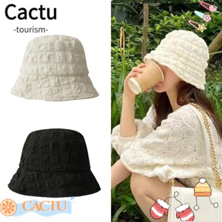 Cactu หมวกบักเก็ตผ้าฝ้าย หมวกชายหาดกลางแจ้ง หมวกกันแดด Fedoras