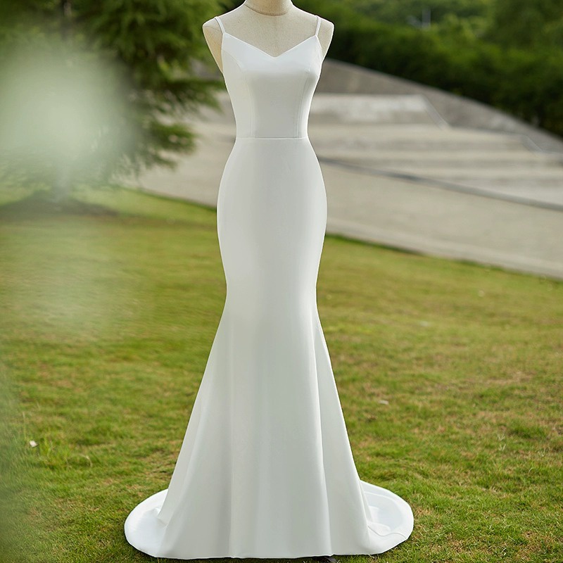 ชุดแต่งงานเรียบง่าย-ใหม่-แขนกุด-เจ้าสาวริมทะเล-สนามหญ้า-งานแต่งงาน-ฮันนีมูน-ท่องเที่ยว-แสดง-แฟชั่น-ชุดราตรียาวสีขาว