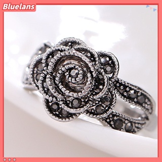 【 Bluelans 】แหวนหมั้น แหวนหมั้น รูปดอกกุหลาบ ประดับเพชรเทียม สไตล์วินเทจ สําหรับผู้หญิง