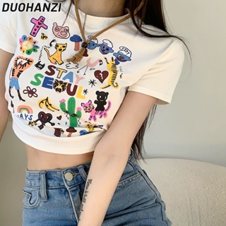 Duohanzi ใหม่ เสื้อยืดแขนสั้น พิมพ์ลายกราฟฟิตี้ ออกแบบดี เข้ารูป สําหรับผู้หญิง