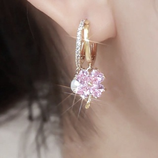 Spot second hair# earrings fashion flower earrings popular Western style sweet all-match pink grass Pearl 8cc