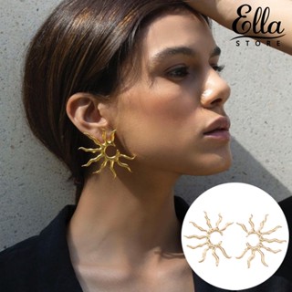 Ellastore123 ต่างหูติดหู สเตนเลส รูปดวงอาทิตย์ น้ําหนักเบา ป้องกันอาการแพ้ สีพื้น 1 คู่