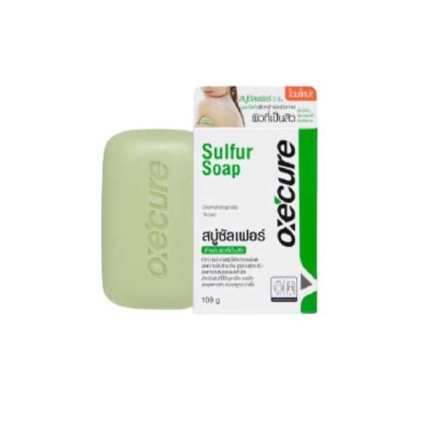 oxecure-สบู่ลดสิว-สำหรับผิวหน้า-ผิวกาย-sulfur-soap-100g-กำจัดเชื้อแบคทีเรีย-ลดปัญหากลิ่นตัว-อ๊อกซีเคียว