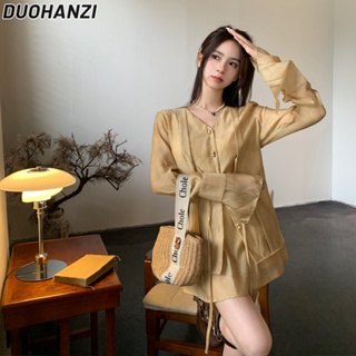 Duohanzi ใหม่ เสื้อเชิ้ต สไตล์จีน + กระโปรง กางเกงขายาว สไตล์ประจําชาติ แฟชั่นสําหรับผู้หญิง