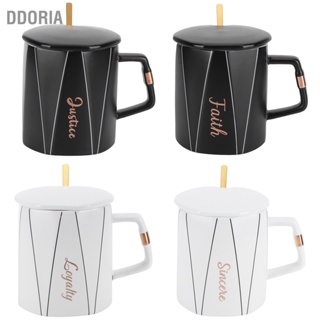 DDORIA Originality Mug ถ้วยกาแฟแปดเหลี่ยมถ้วยกาแฟเซรามิคพร้อมฝาปิดช้อนคู่ของขวัญสำหรับเพื่อน