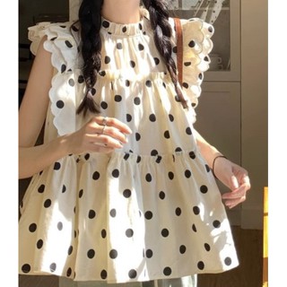 เสื้อเชิ้ตแขนบิน ลายจุด ทรงหลวม เหมาะกับฤดูร้อน สําหรับผู้หญิง 1KXM