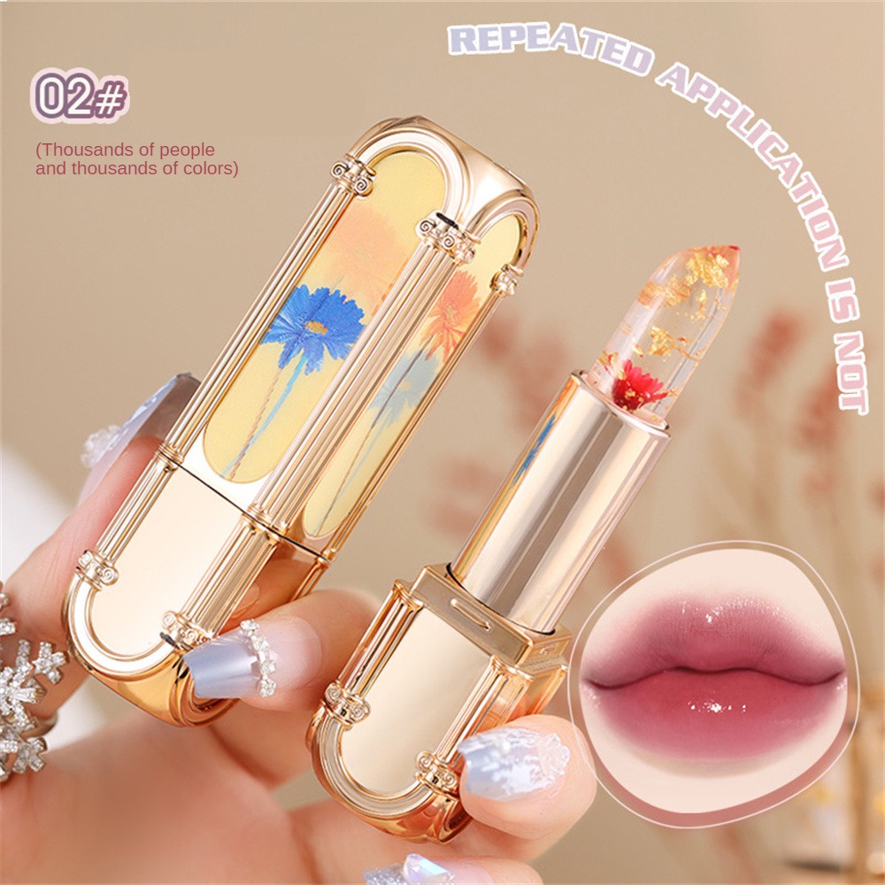 julystar-ลิปสติกเปลี่ยนสีได้-waterproof-flower-lip-balm-luxury-gold-foil-crystal-ลิปสติกมอยซ์เจอไรเซอร์ลิปแคร์สีอ่อน