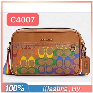 Coach C4007 กระเป๋าสะพายผู้หญิง กระเป๋ากล้อง เฉดสีรุ้ง การออกแบบเปรี้ยวจี๊ด ความจุสูง พีวีซี+หนัง 4007