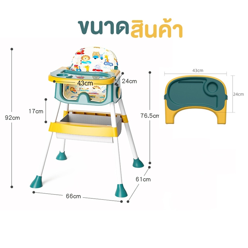 เก้าอี้ทานข้าวเด็ก-ปรับระดับได้สูง-เตี้ย-มี่ที่ใส่ของ-สายนิรภัย-5ทาง