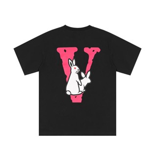 Vlone x FR2 เสื้อยืดแขนสั้น คอกลม ผ้าฝ้าย พิมพ์ลายการ์ตูนกระต่าย ทรงหลวม สําหรับผู้ชาย และผู้หญิง