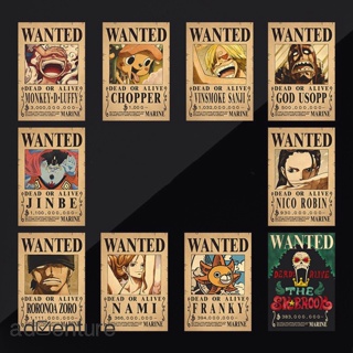 Adven โปสเตอร์กระดาษคราฟท์ ลายอนิเมะ One Piece Luffy 1.5 Billion Bounty สไตล์วินเทจ สําหรับตกแต่งผนัง