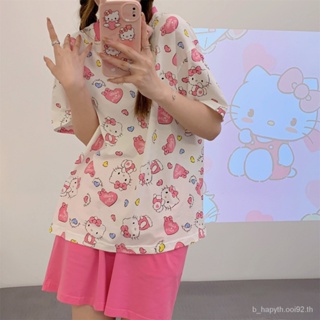 hollekittyHello Kitty ชุดนอนเด็กผู้หญิงฤดูร้อนกางเกงขาสั้นผู้หญิงแบบบางแขนสั้นชุดลำลองน่ารักสำหรับนักเรียนSL6640