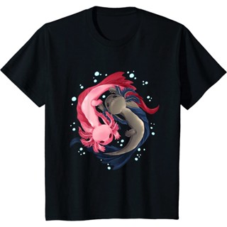 แฟชั่นใหม่ล่าสุด เสื้อยืดคอกลม แขนสั้น ผ้าฝ้าย พิมพ์ลาย Axolotl Yin Yang Zen Mantra Lelaki สําหรับผู้ชาย