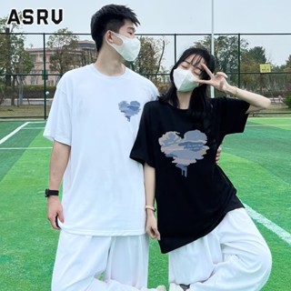 ASRV เสื้อยืดคอกลม 2023 ใหม่ร้อนสไตล์อินเทรนด์แขนสั้น ins แบรนด์น้ำเสื้อยืดคู่ผ้าฝ้ายคุณภาพสูง