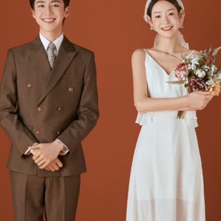ชุดเดรสแต่งงาน แบบแขวน สีขาว แบบเรียบง่าย สไตล์เกาหลี QH113