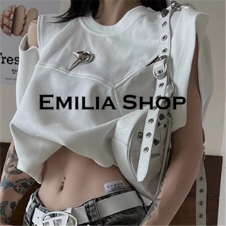 EMILIA SHOP  เสื้อยืด ครอป เสื้อยืดผู้หญิง  Korean Style Chic พิเศษ สวยงาม A99J221 36Z230909