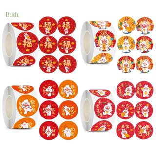 Dudu สติกเกอร์ฉลากซีล ทรงกลม สไตล์จีน สําหรับตกแต่งซองจดหมาย เทศกาลปีใหม่ 1 ม้วน
