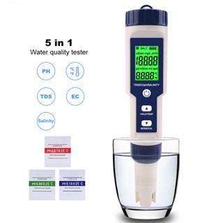 เครื่องวัดค่า PH / TDS / EC /อุณหภูมิ /ความเค็ม PH Meters  เครื่องวัดคุณภาพน้ำ 5 in 1 TDS/PH/EC/TEMP/Salinity Meter