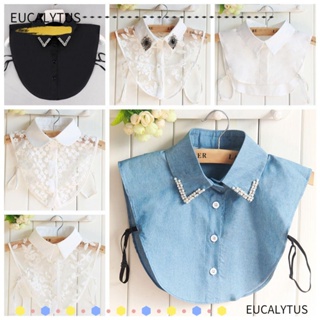 Eutus เสื้อเบลาส์ คอปกปลอม แต่งลูกไม้ สีพื้น สไตล์วินเทจ สําหรับผู้หญิง