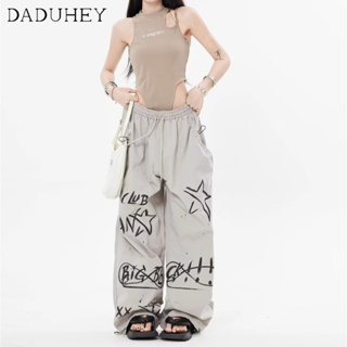 DaDuHey🎈 Womens American Style Retro Casual Parachute Overalls Casual Loose High Street Pleated Wide-Leg Cargo Pants