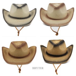 Bbyter หมวกฟางปีกกว้างลําลอง กันแดด สไตล์คาวบอย แฟชั่นฤดูร้อน สําหรับผู้ชาย