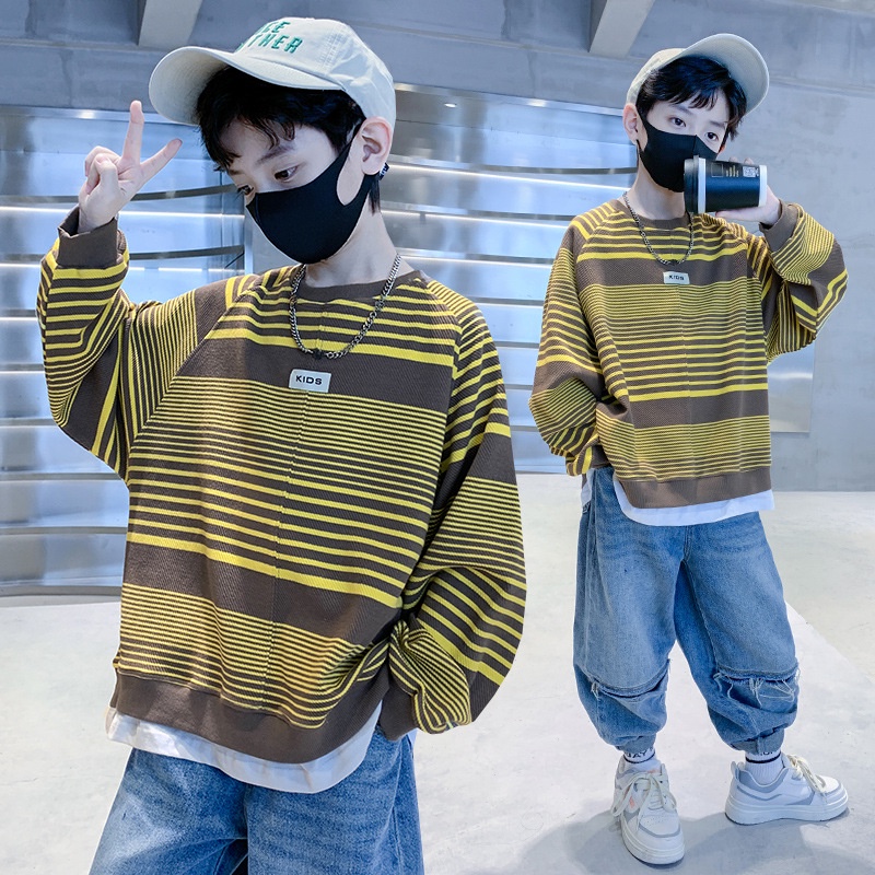 เสื้อกันหนาว-คอกลม-แขนยาว-ลายทาง-สไตล์ญี่ปุ่น-และเกาหลี-สําหรับเด็กผู้ชาย-120-170-ซม