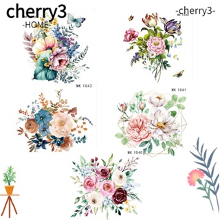 Cherry3 สติกเกอร์ PVC ลายดอกไม้ มีกาวในตัว สําหรับติดตกแต่งผนังห้องน้ํา 5 ชิ้น