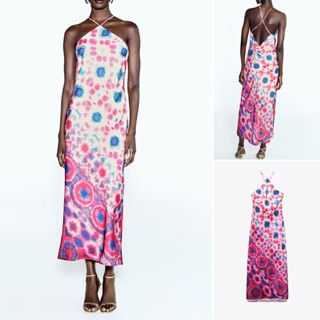 Zara ชุดเดรส สายคล้องคอ พิมพ์ลาย สไตล์ยุโรป อเมริกัน แฟชั่นฤดูร้อน 233517363