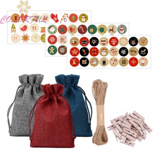 【COLORFUL】24pc Christmas Advent Calendar Burlap Christmas Gift Bag Combo Set Christmas Bag