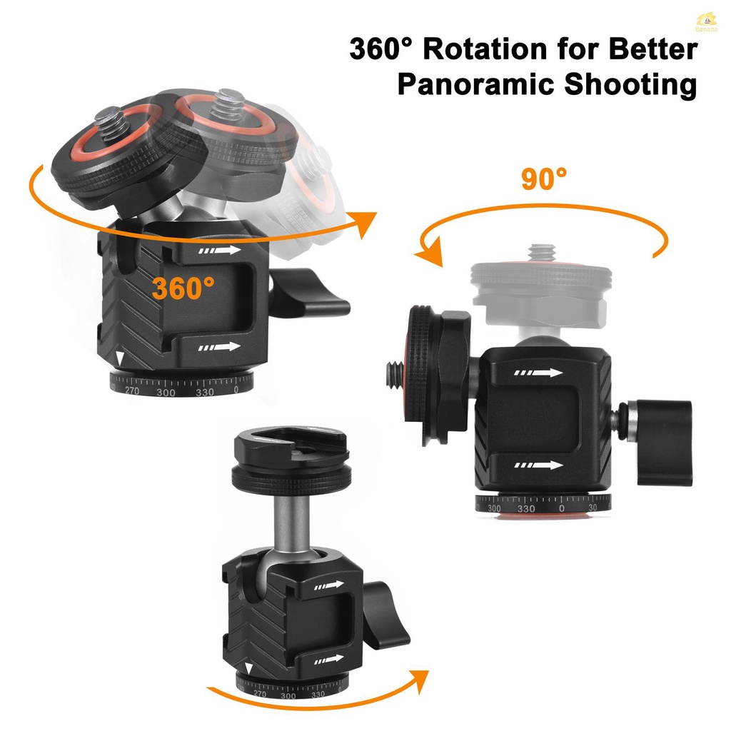 banana-pie-หัวบอล-ขนาดเล็ก-อเนกประสงค์-360-อะแดปเตอร์ขาตั้งกล้อง-อลูมิเนียมอัลลอย-หมุนได้-สกรู-1-4-นิ้ว-และเมาท์โคลด์ชู-พร้อมเมาท์โคลด์ชู-แบบสองด้าน-สําหรับ-dslr