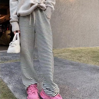 P6FF 23 spring and summer new trousers casual straight pants loose thickened wide leg pants striped casual fashion all-match high waist women