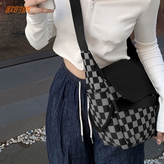 ผู้หญิงไหล่ข้างหนึ่งพรีเมี่ยมความรู้สึกสีเทาสีดำกระเป๋าสะพายผ้าใบกระเป๋านักเรียน