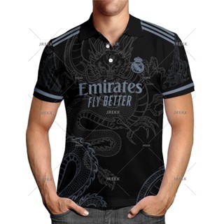 เสื้อโปโล ลาย REAL MADRID DRAGON สีดํา ขนาด 100 ซม. -160 ซม. XS - 3XL