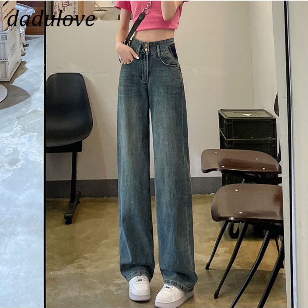 dadulove-new-korean-version-of-ins-retro-washed-jeans-womens-high-waist-slim-straight-pants-large-size-trousers