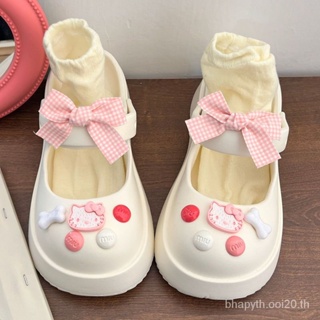 รองเท้าแตะผู้หญิง, น่ารัก Hello Kitty รองเท้าหลุมโบว์, แพลตฟอร์มนิ้วเท้าครึ่งรองเท้าแตะ SM5033