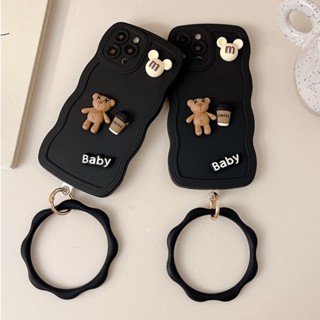 เคสโทรศัพท์มือถือ ลายหมีกาแฟ พร้อมสายคล้องมือ สําหรับ Samsung A03 A04 A10 A11 A12 A13 A14 A20 A30 A22 A23 A24 A32 A33 A34 A42 A50 A52 A71 A72