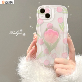 เคสโทรศัพท์มือถือ ขอบโค้ง ลายดอกทิวลิป 3D เรียบง่าย พร้อมขาตั้ง สําหรับ iPhone 7 14 8 6 6s Plus 11 14 12 13 Pro Max X 7Plus XR XS Max SE 2020