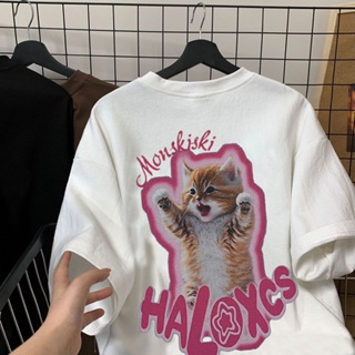 เสื้อยืดแขนสั้น พิมพ์ลายการ์ตูนแมว ทรงหลวม สไตล์ฮาราจูกุ สตรีท เหมาะกับฤดูร้อน สําหรับผู้หญิง 2023 Y2K