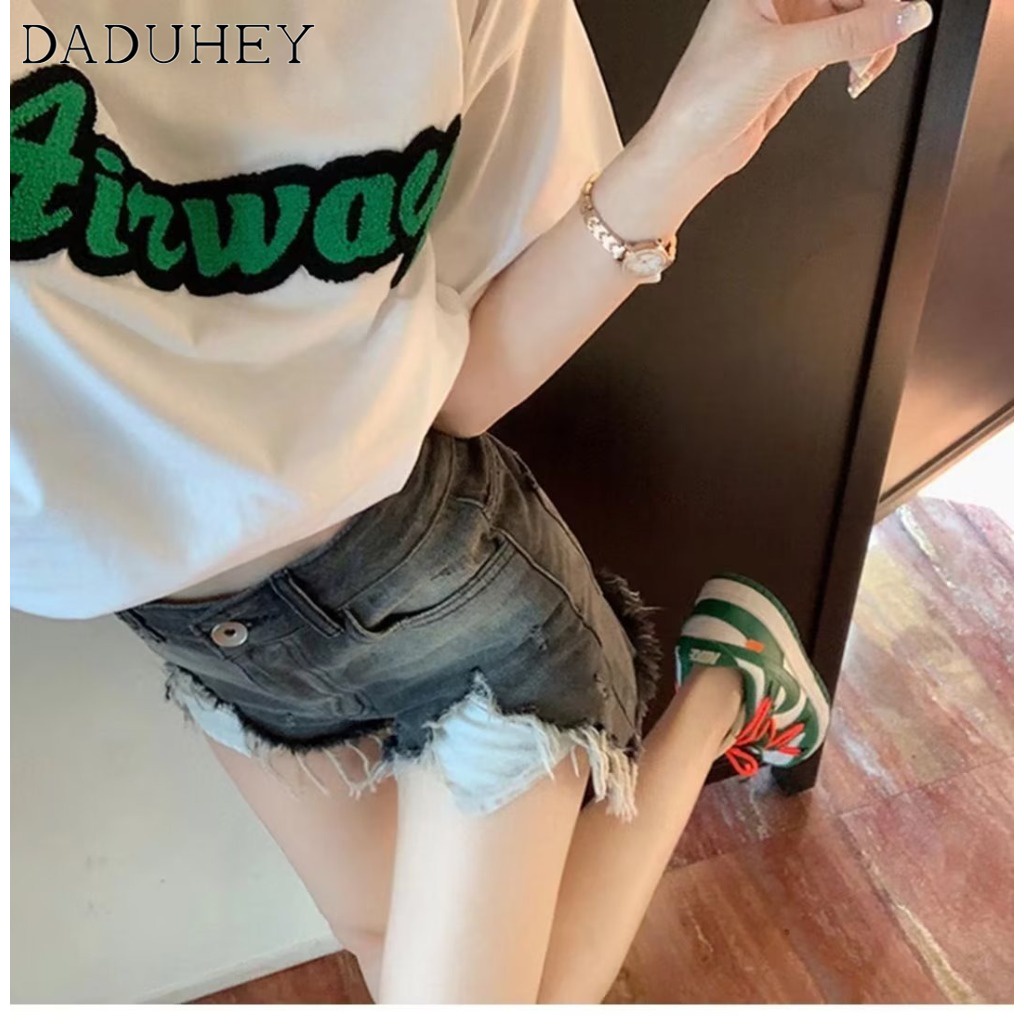 daduhey-new-korean-style-ins-raw-edge-denim-shorts-womens-high-waist-a-line-pants-plus-size-hot-pants