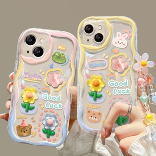 เคสโทรศัพท์มือถือ ลายดอกไม้ 3D พร้อมสายคล้องมือ ประดับลูกปัด สําหรับ Iphone 14 Pro Max 13 12 11 Pro Max