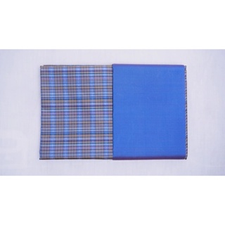 ผ้าพื้น+ซิ่น ผ้าไหมลายสก็อต ไหมแท้ ขนาด 1x4 หลา (ลาย+พื้น สีละ 2หลา) เฉดสีฟ้า รหัส A90-CT100625