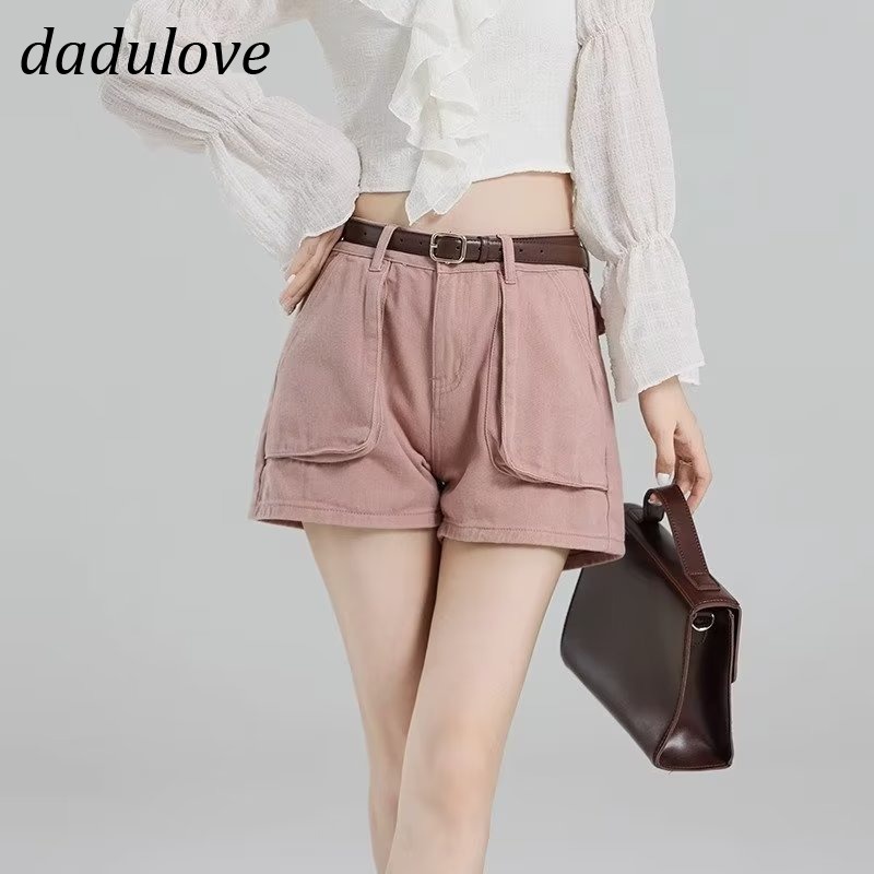 dadulove-new-american-ins-pink-large-pocket-tooling-shorts-niche-high-waist-a-line-pants-large-size-hot-pants