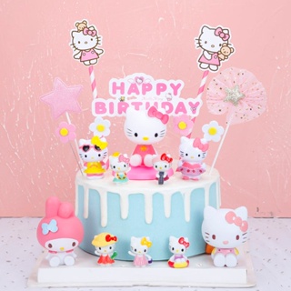 SANRIO ตุ๊กตาฟิกเกอร์การ์ตูนอนิเมะ Kawaii Hello Kitty สําหรับตกแต่งเค้กวันเกิดเด็ก DIY 8 ชิ้น