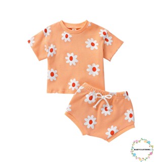 Babyclothes- ชุดเสื้อยืดคอกลม แขนสั้น พิมพ์ลายดอกไม้ และกางเกงขาสั้น เอวยางยืด สําหรับเด็กผู้หญิง 2 ชิ้น